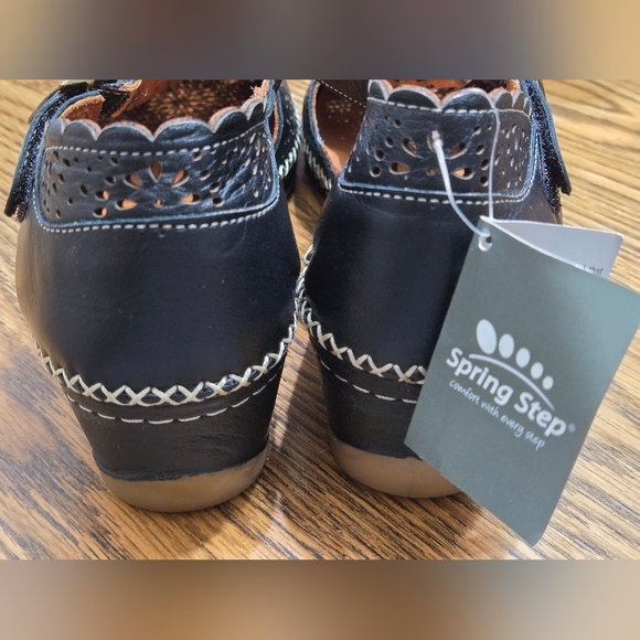 Women's Spring Step Airy Black Genuine Leather Laser Etching Size 42 - Picture 6 of 7